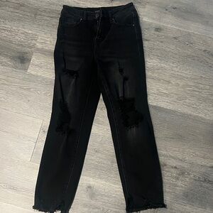Risen Black Distressed Straight Leg Jeans